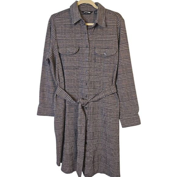 Lands' End belted shirt dress, navy blue houndstooth pattern.  Size 1X(16-18). - Picture 1 of 6